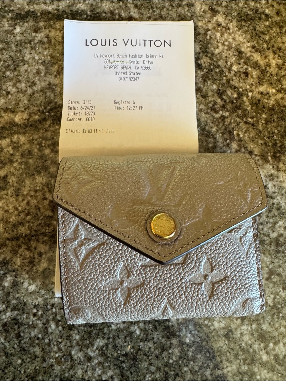 Louis Vuitton Taupe Embossed Monogram Envelope Card Case with Gold Button